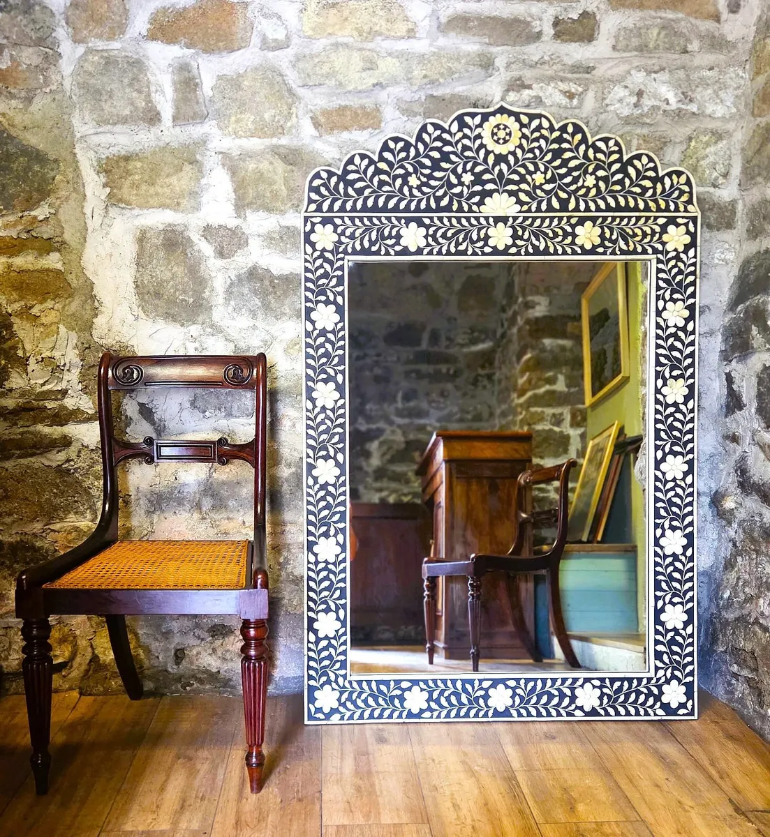 Large Vintage Bone Inlay Mirror - Image 1