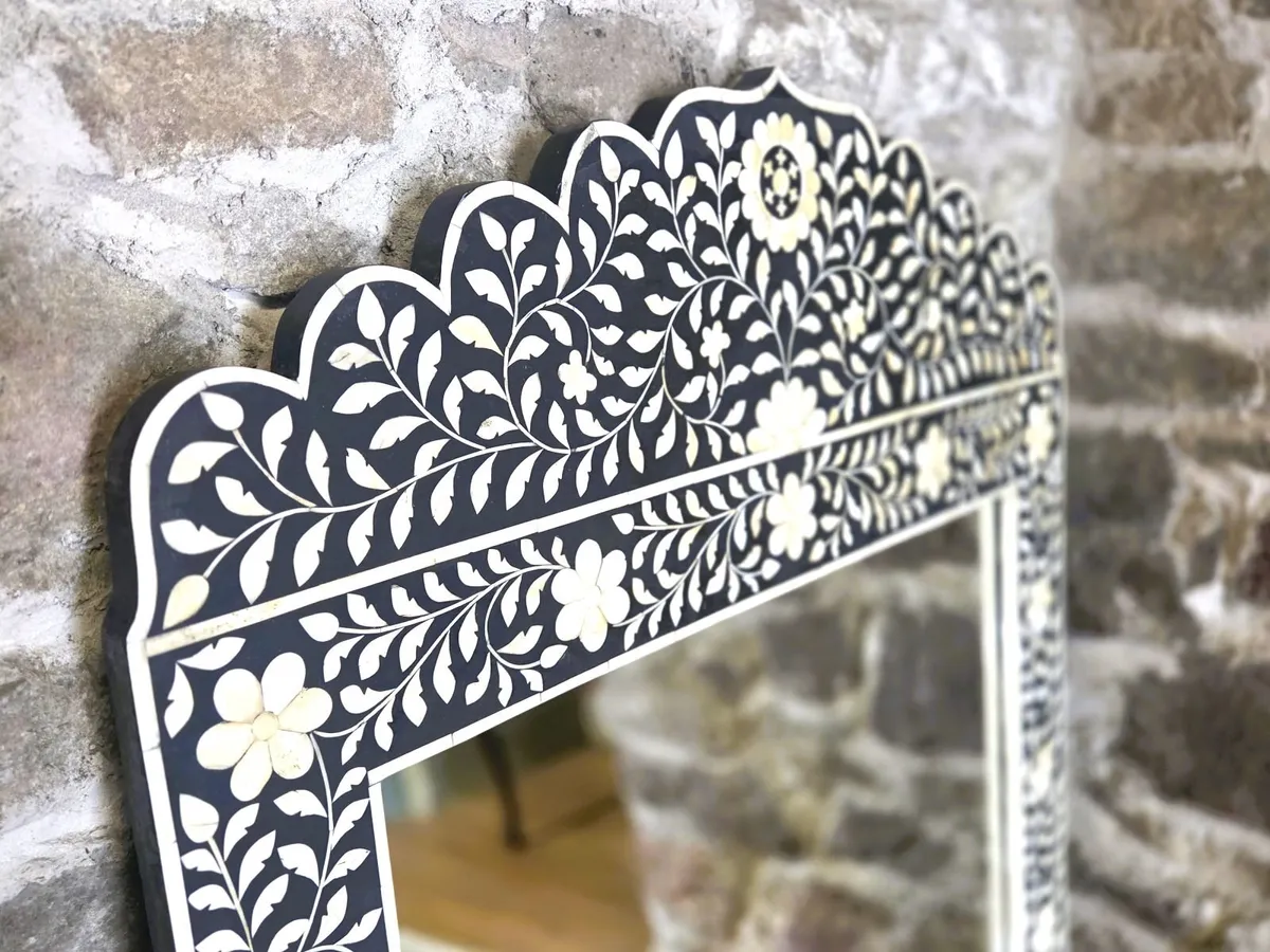Large Vintage Bone Inlay Mirror - Image 2