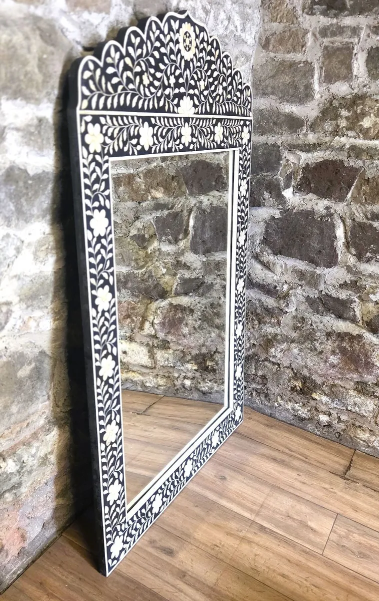 Large Vintage Bone Inlay Mirror - Image 3