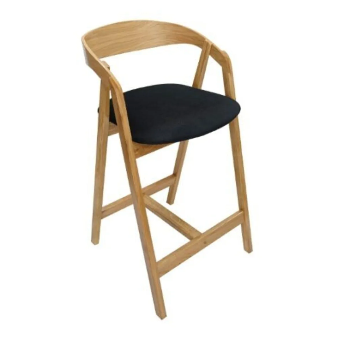 Nordic Oak Lounge Bar Stool with Upholstered Seat - Image 1