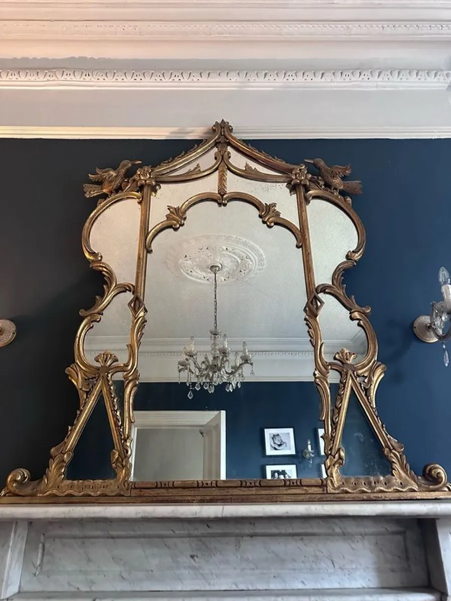 Large Antique Rococo Overmantel Mirror, Giltwood Statement Piece (150cm) PRICE REDUCED - Image 1