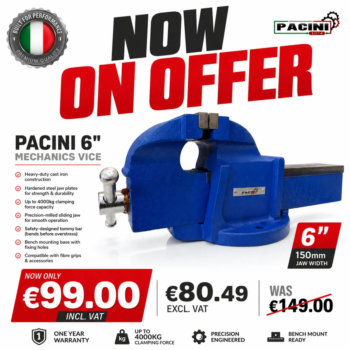 PACINI 6" (150mm) Mechanics Vice - Image 1