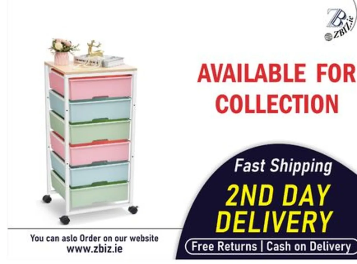 6-Drawer Rolling Storage Cart with Wooden Tabletop - Image 1
