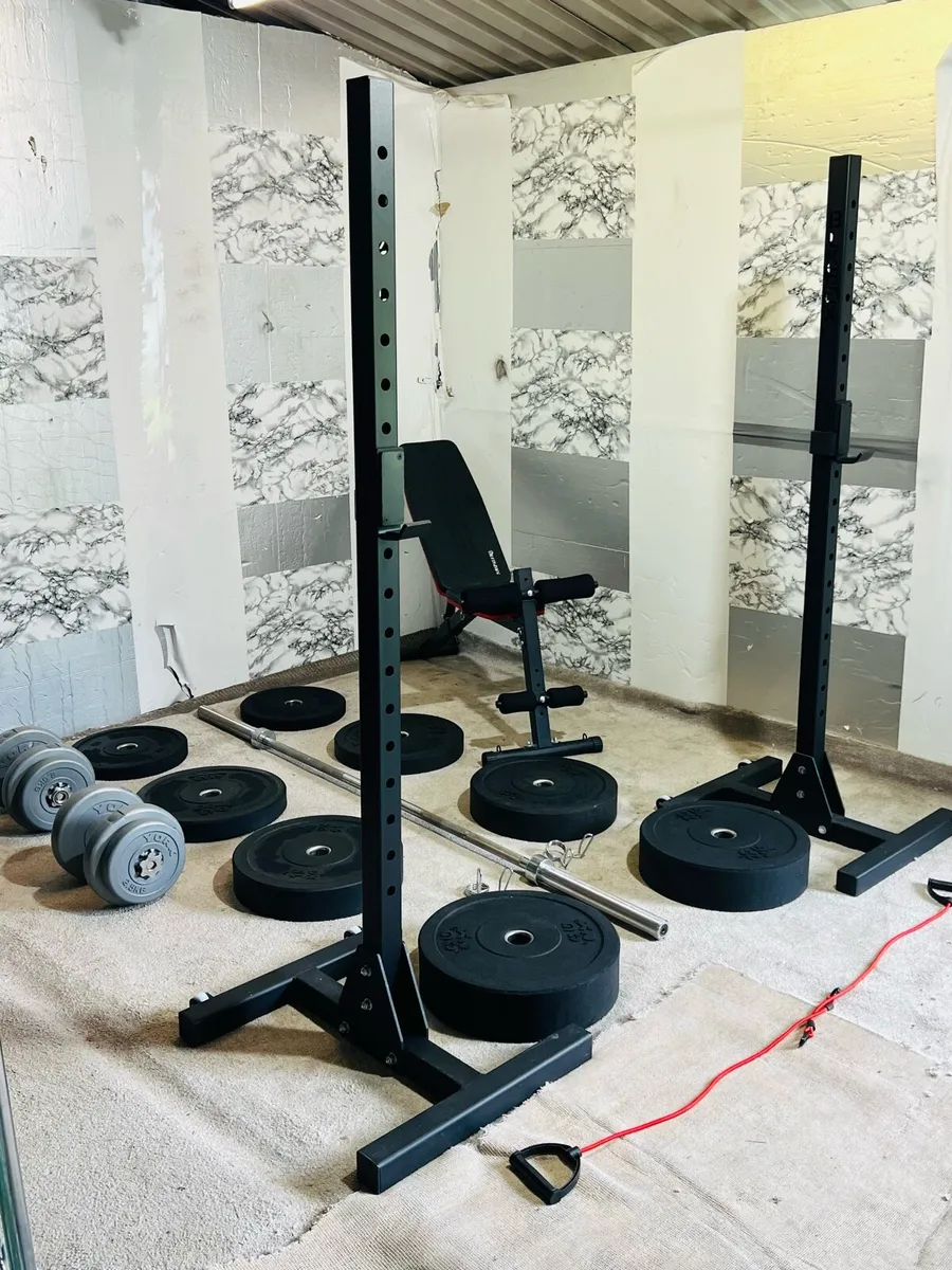 BLKBOX RACK STANDS 120KG BARBELL SET BENCH DUMLS - Image 1