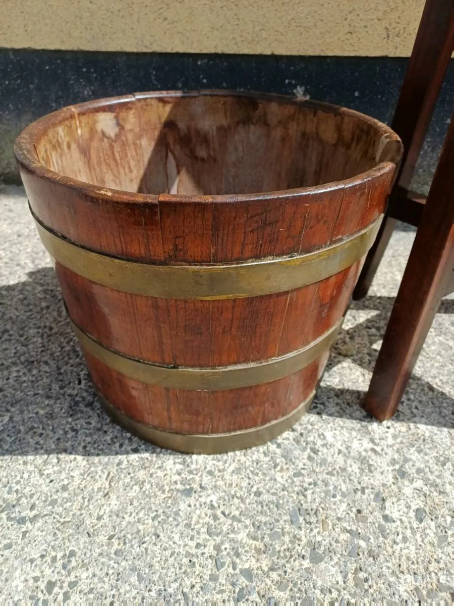 Vintage Oak Plant Pot & Stand - Image 3