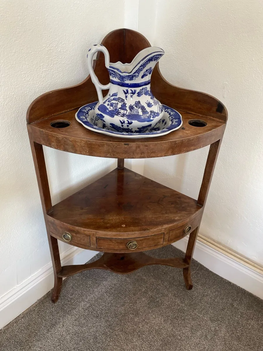 Antique Washstand with Willow Jug and Bowl - Image 1