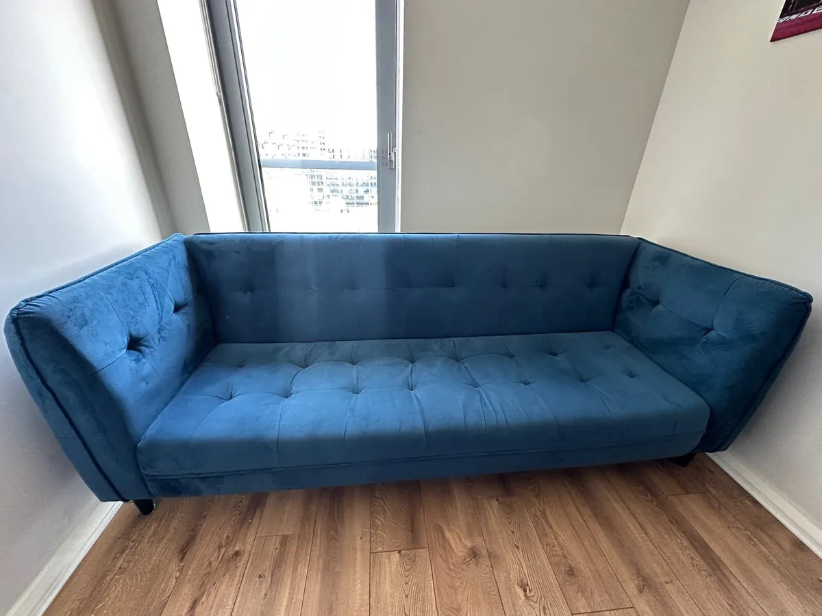 Large Actona Group 3-Seater Blue Velvet Sofa Bed - Image 1
