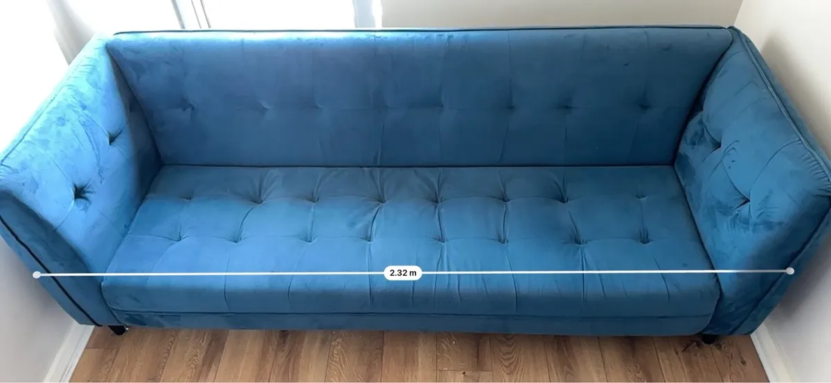 Large Actona Group 3-Seater Blue Velvet Sofa Bed - Image 3