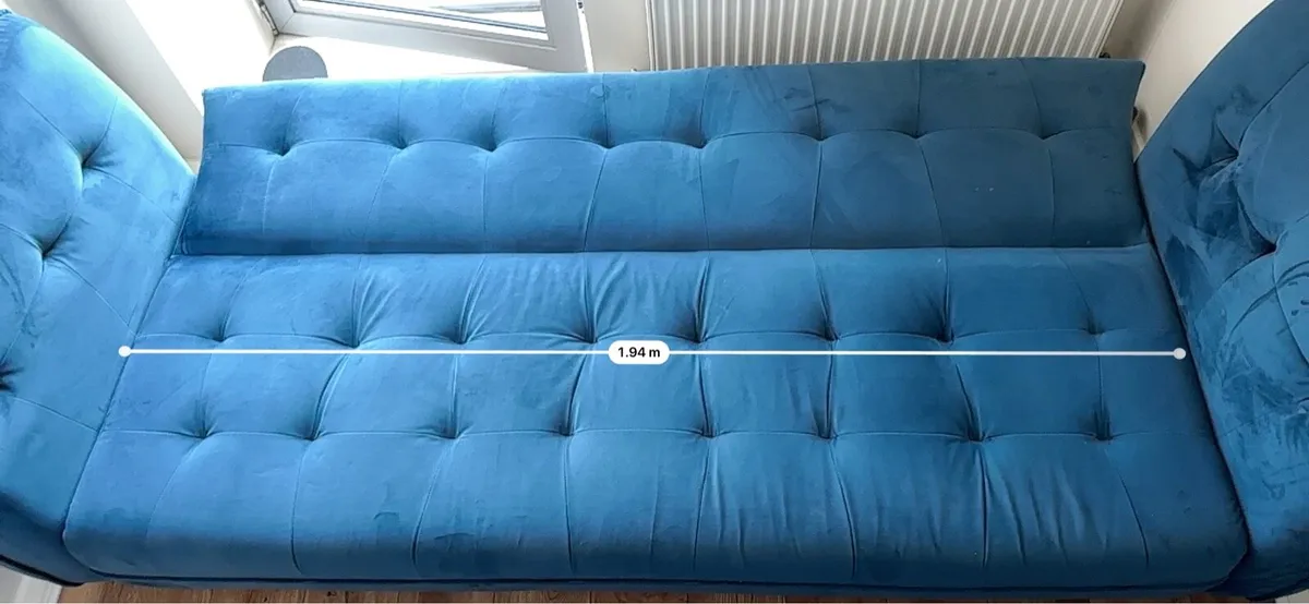 Large Actona Group 3-Seater Blue Velvet Sofa Bed - Image 4