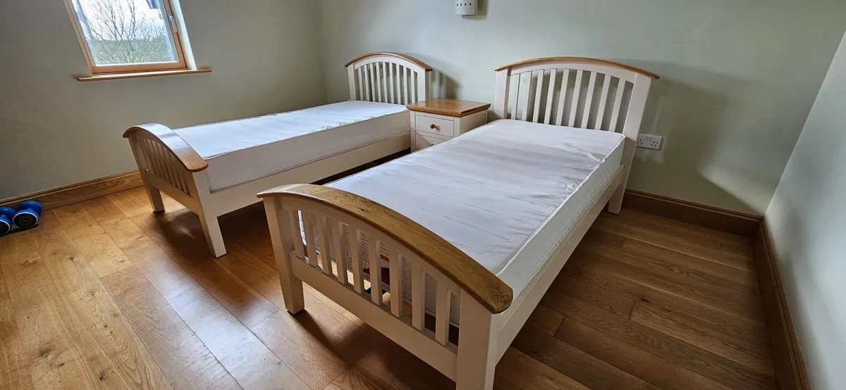 Cream & Oak Single Beds + Locker - Image 1