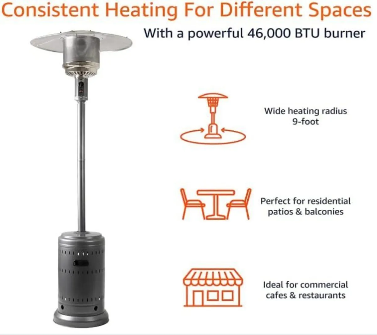 Gas Patio Heater Mushroom Style with Wheels - Image 3