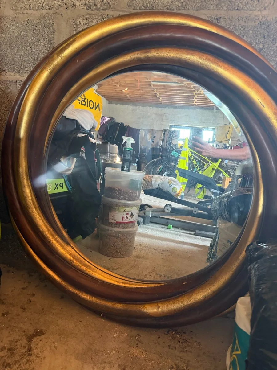 43” large Harrison & Gil round wooden mirror - Image 1