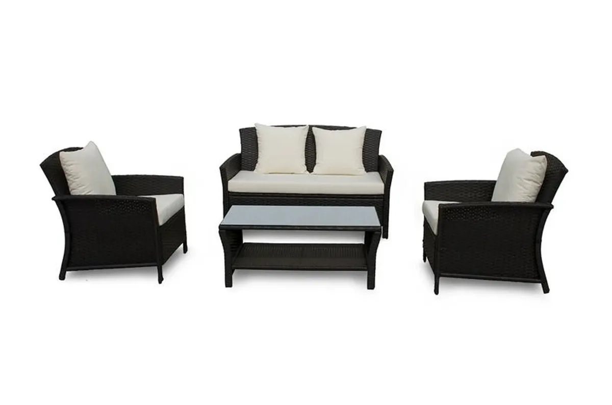 Newport Garden Sofa Set 4 Seater Rattan Outdoor Furniture + Table Patio Terrace Set - Image 2