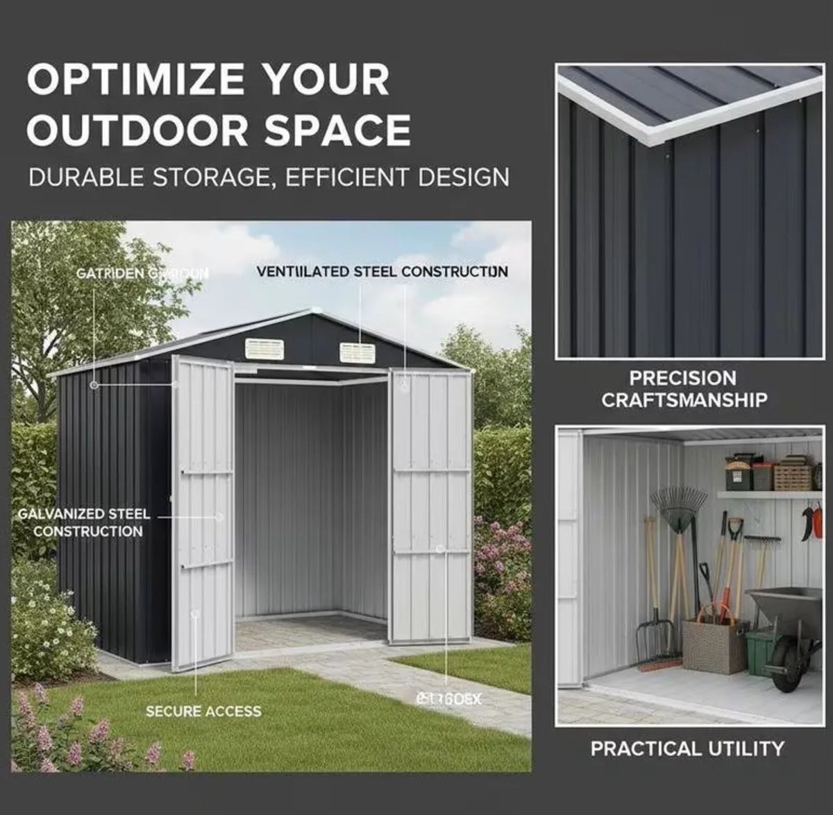 Heavy Duty Metal Garden Shed – 205 x 129 x183 cm - Image 2