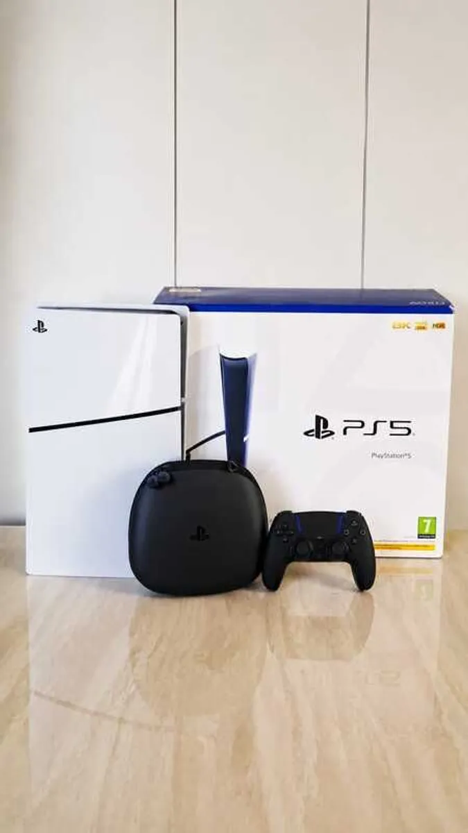 Ps5 1T Slim Disc Edition with box and Midnight Black Duel Sense Edge Controller