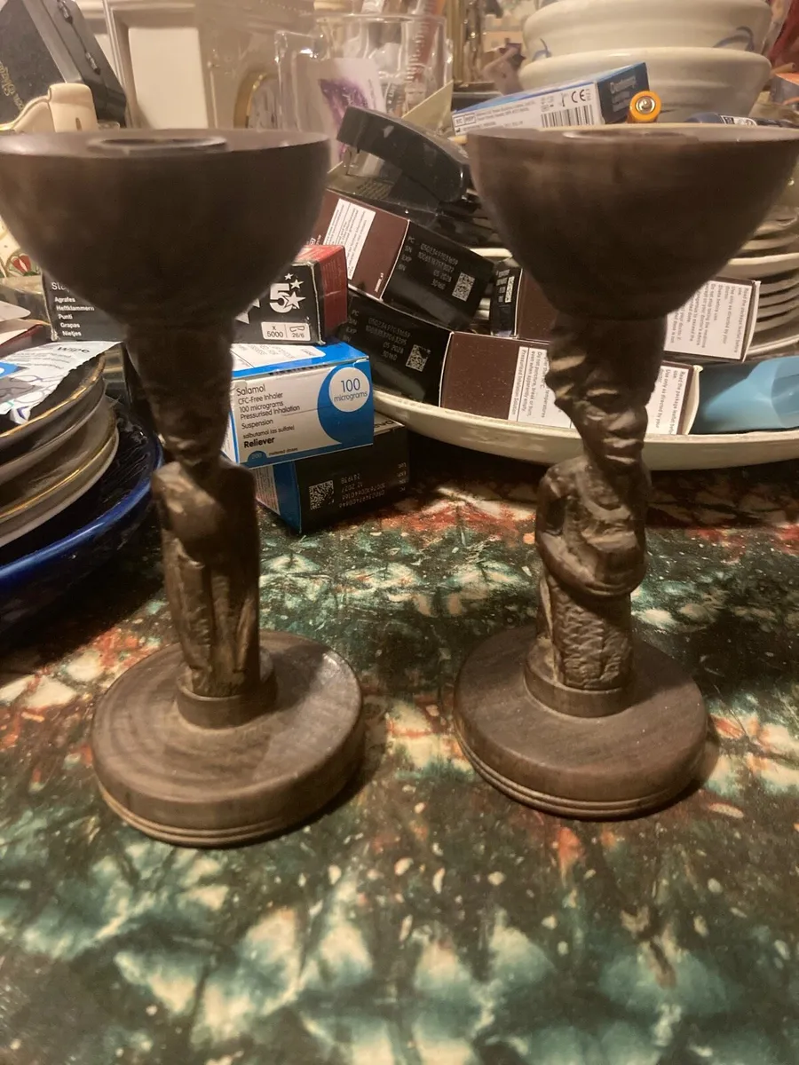 African hand craved candle stick holders free post - Image 1