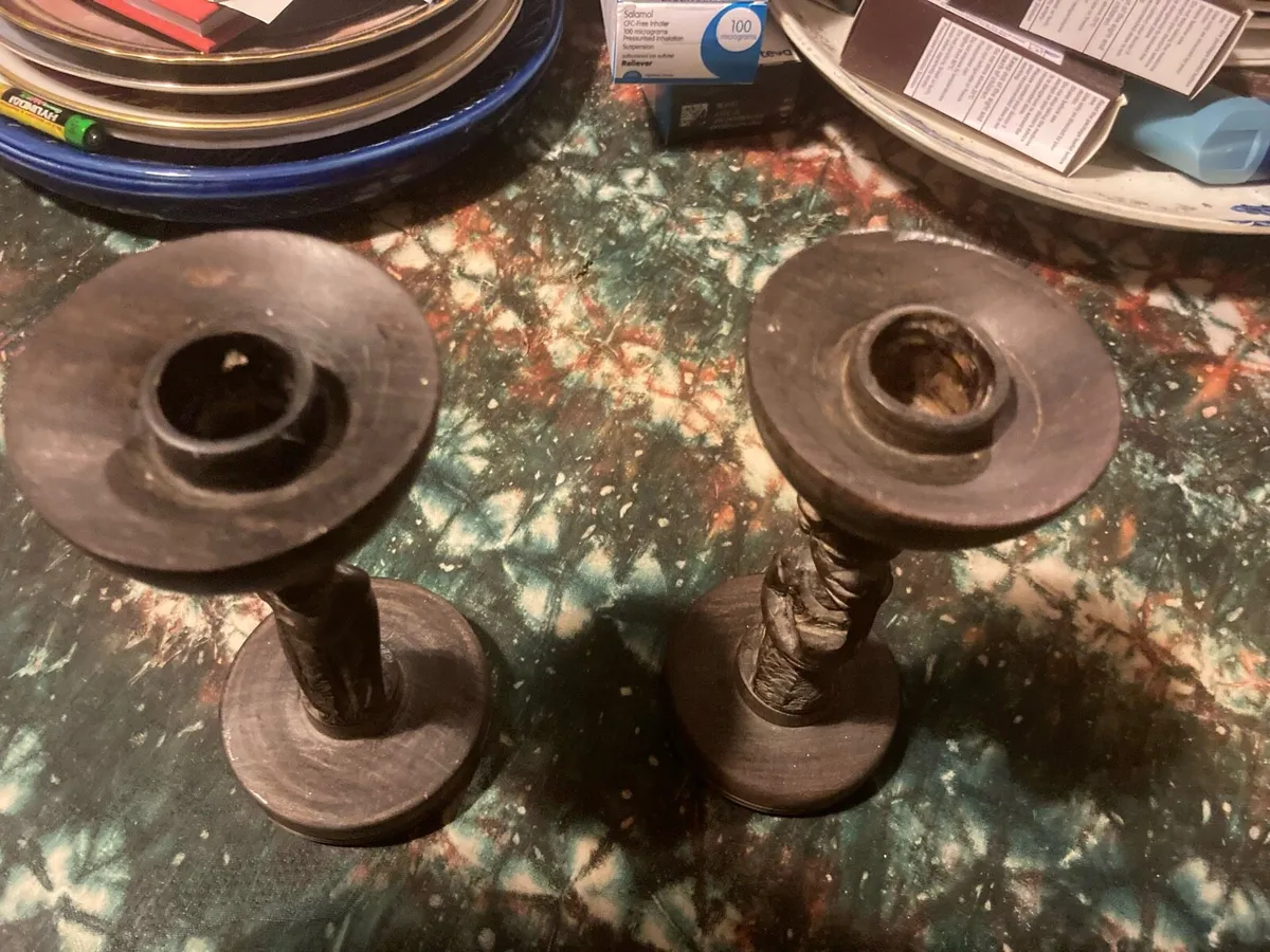 African hand craved candle stick holders free post - Image 2