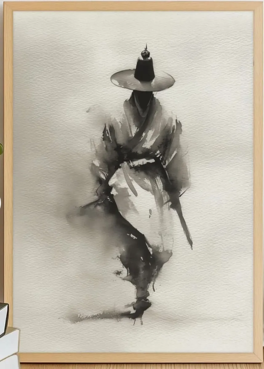 Korean Ink wash wall art piece, Hanbok man,