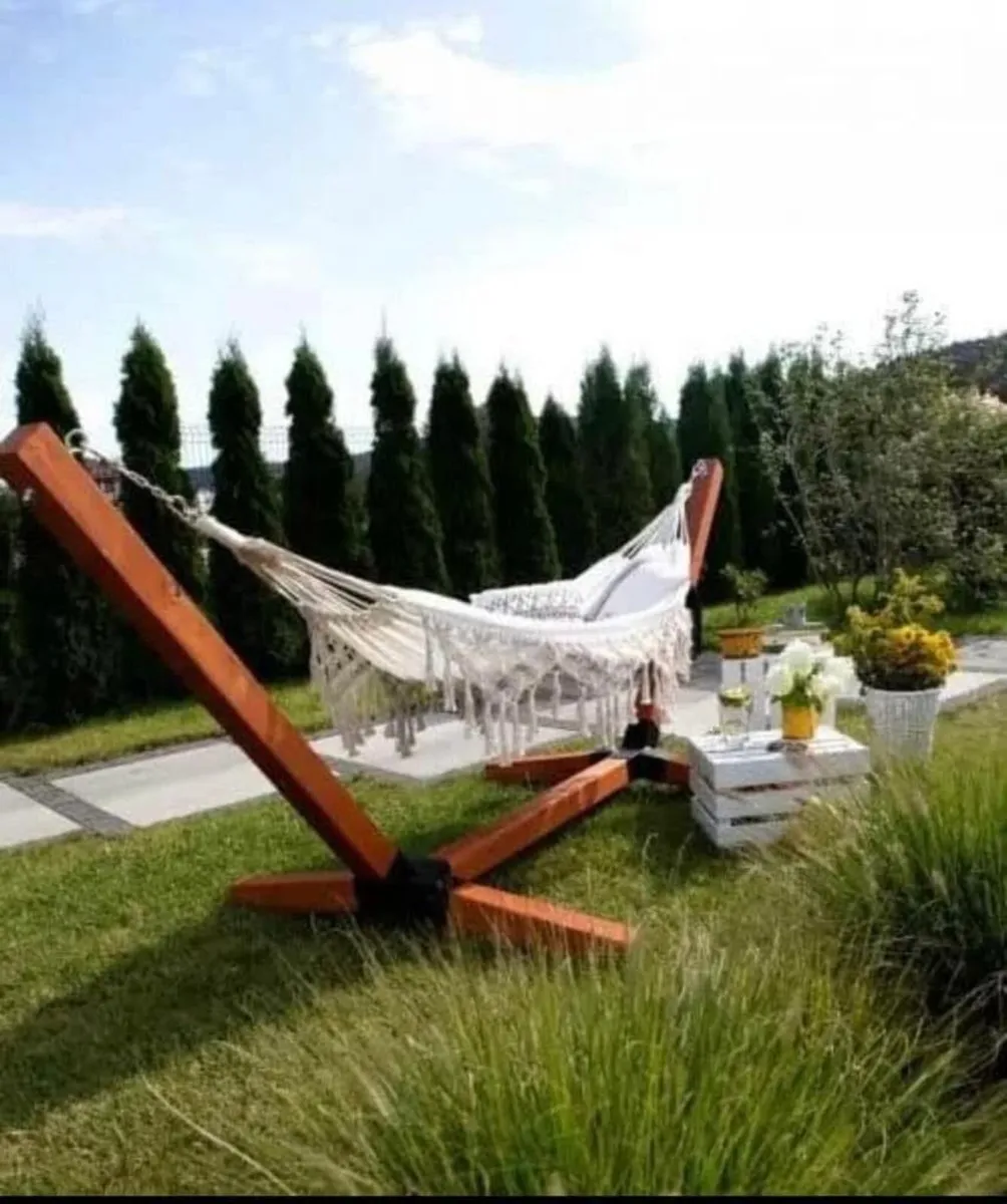 LARGE GARDEN HAMMOCK WITH WOODEN STAND - DELIVERY - Image 1