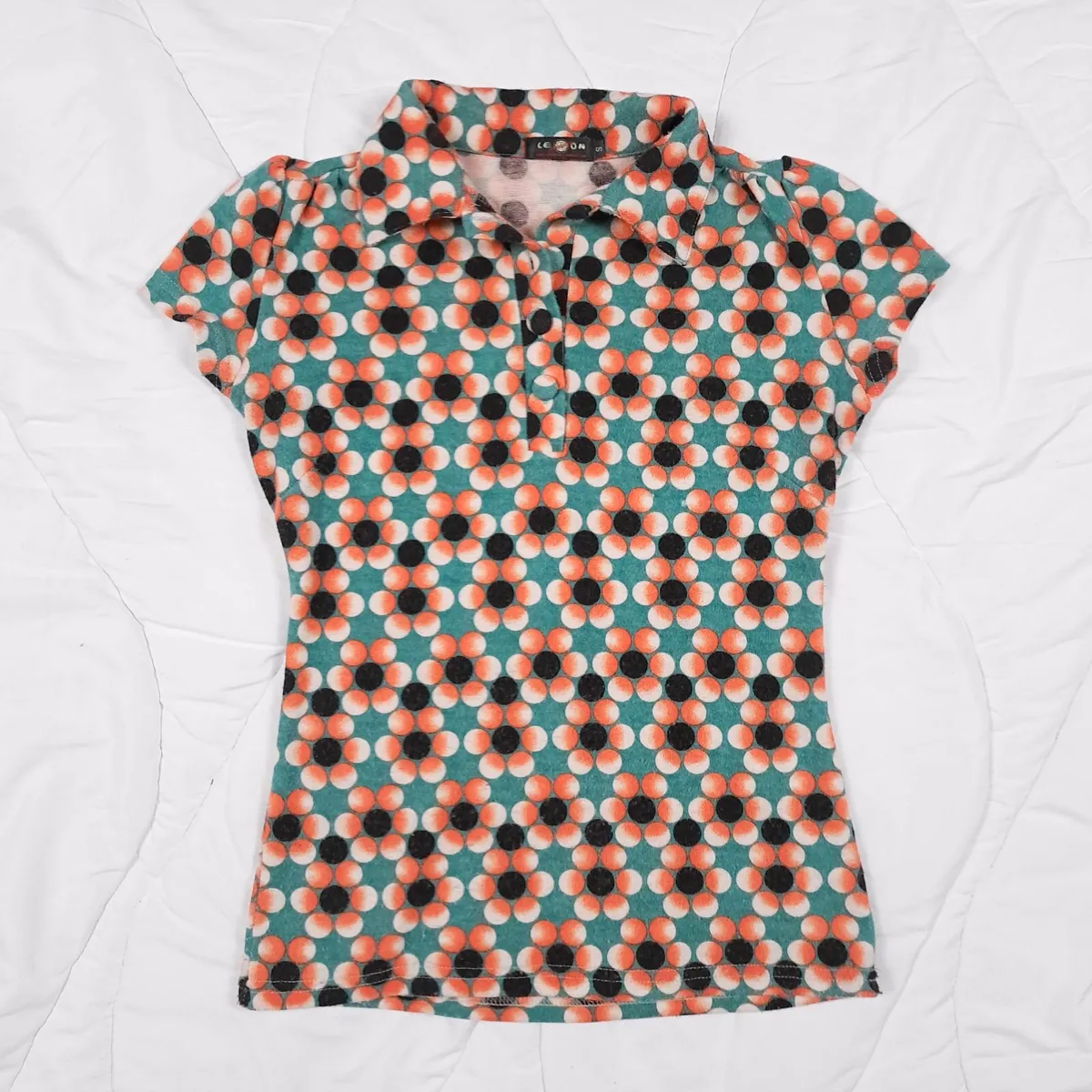 Smashed Lemon Orange Green Floral Top S - Image 1
