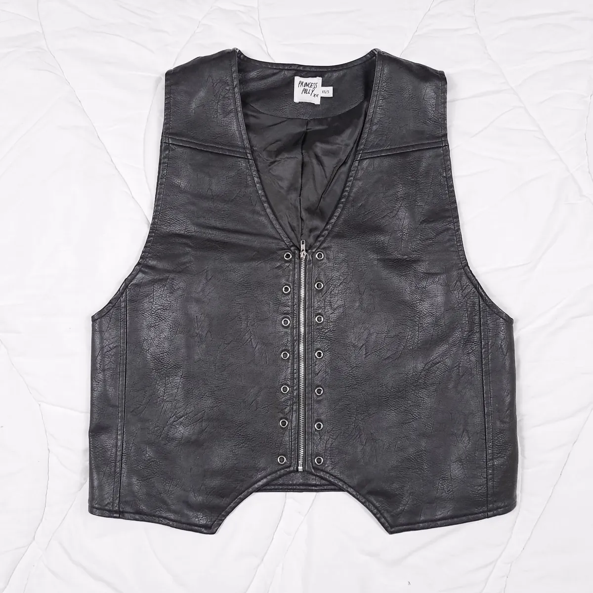 Princess Polly Black Biker Leather Waistcoat XS/S - Image 1