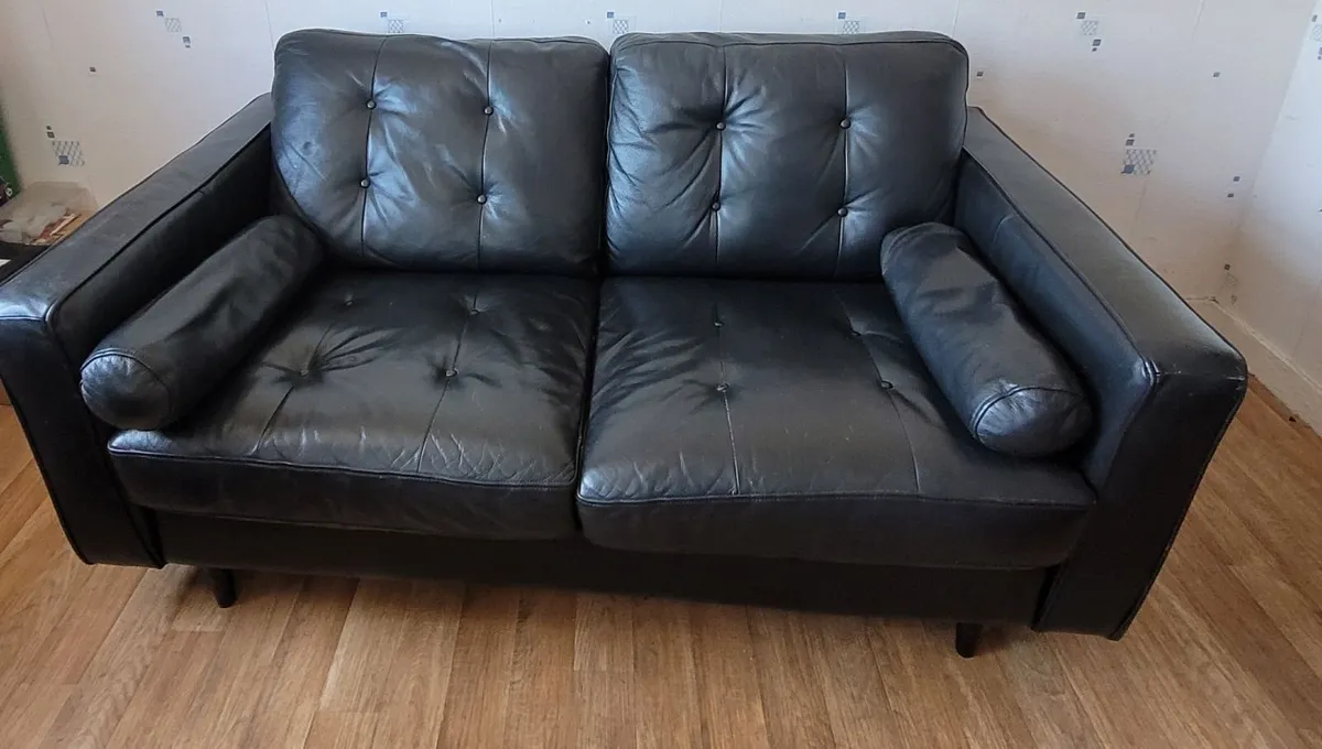 2 Black Leather couches - Image 1