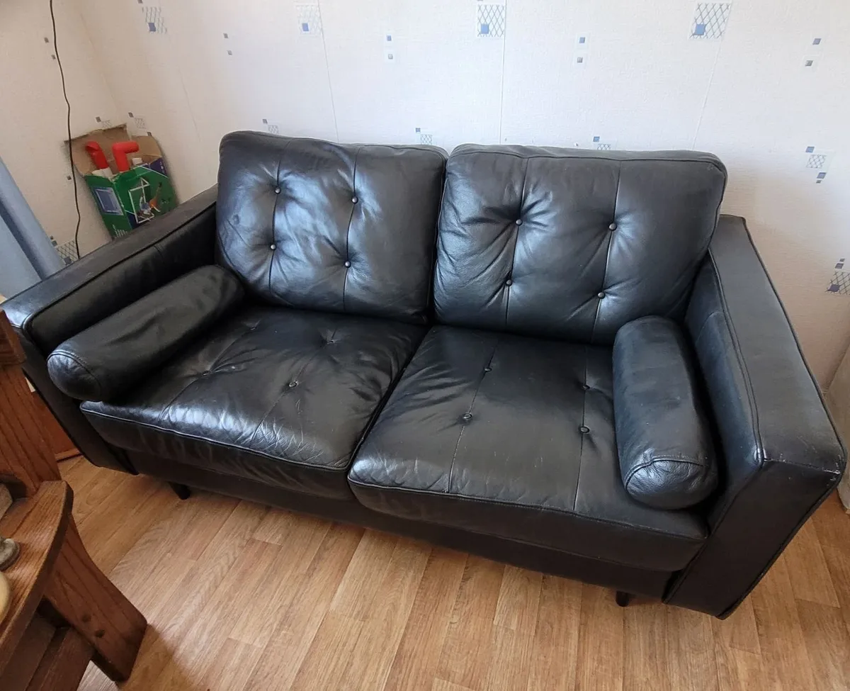 2 Black Leather couches - Image 2