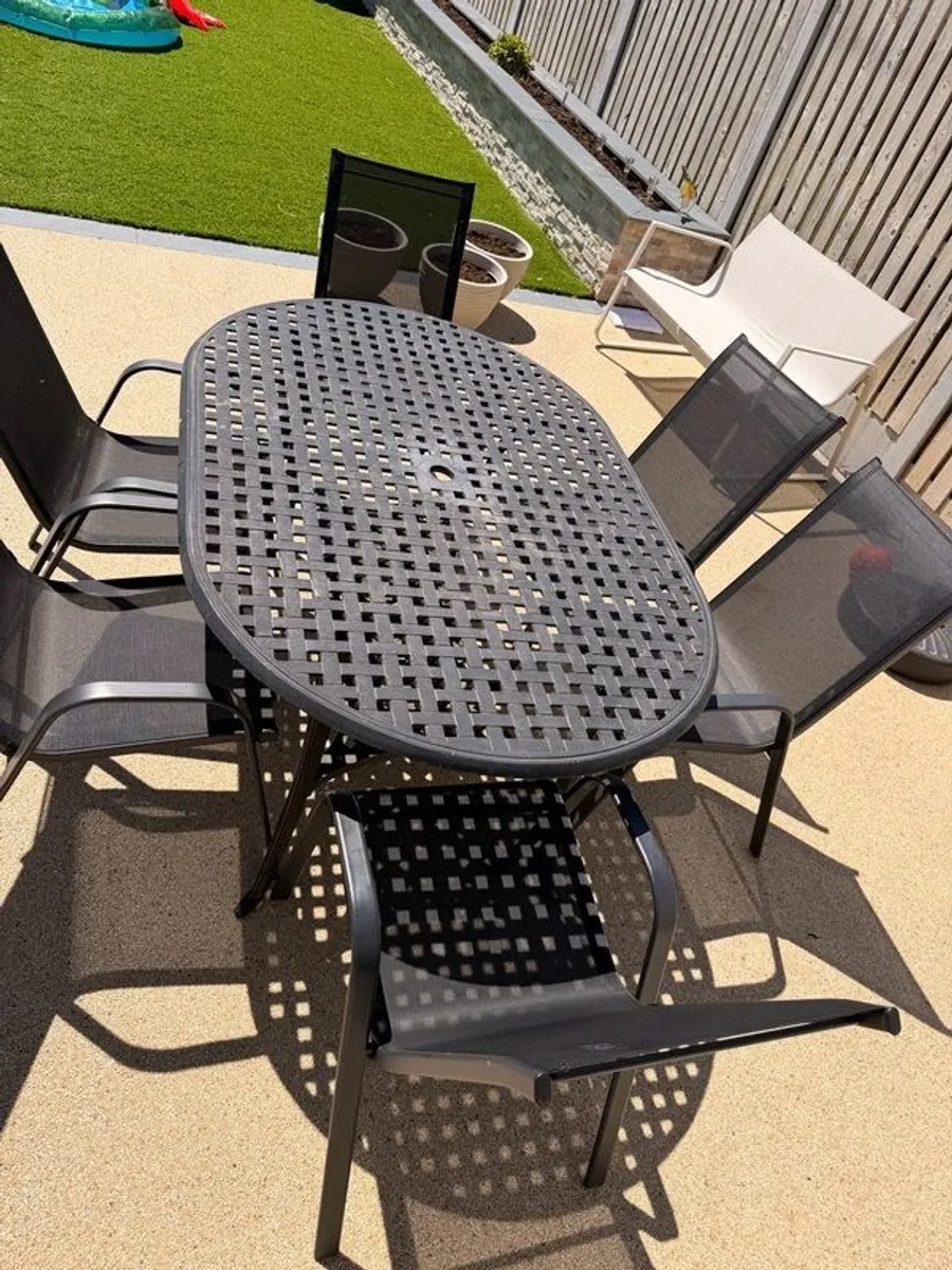 Outdoor Cast Iron Patio Table + 6 Chairs Set - Image 1
