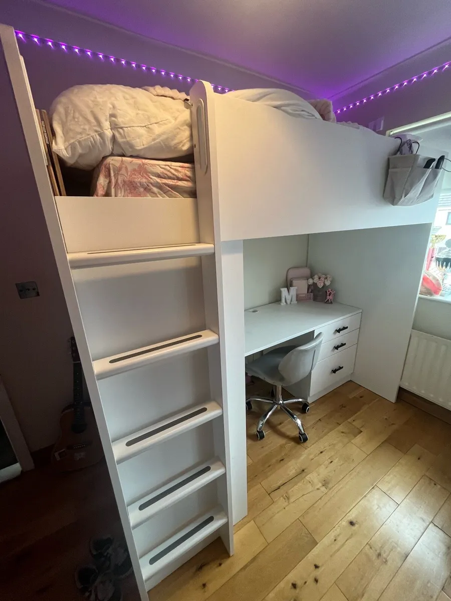 Teen/Kids Loft Bed with Desk and Wardrobe – White - Image 1
