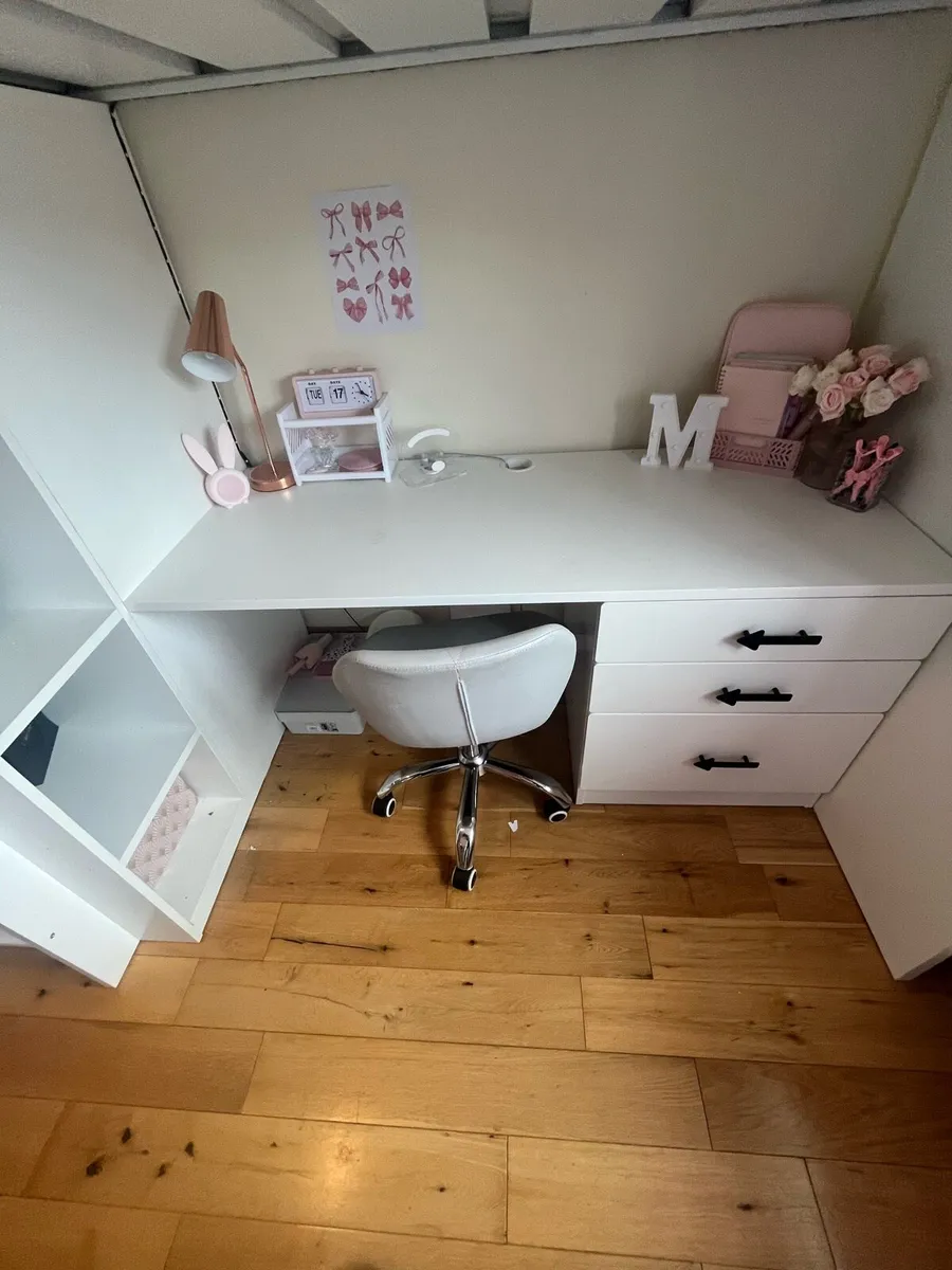Teen/Kids Loft Bed with Desk and Wardrobe – White - Image 2