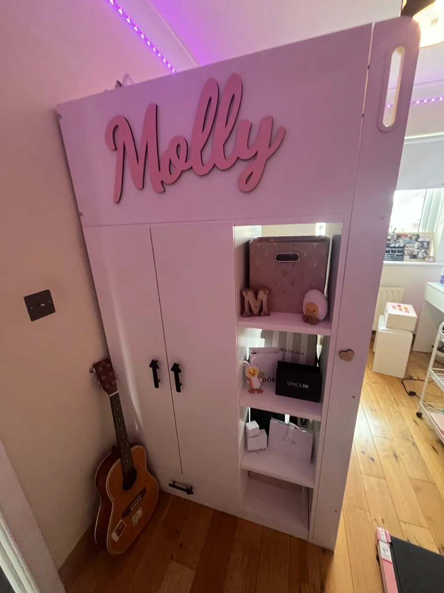 Teen/Kids Loft Bed with Desk and Wardrobe – White - Image 3