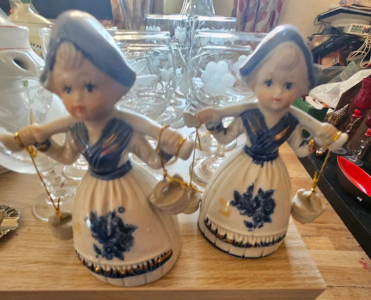 Pair of Dutch Blue and White Ornamental Bells - Image 2