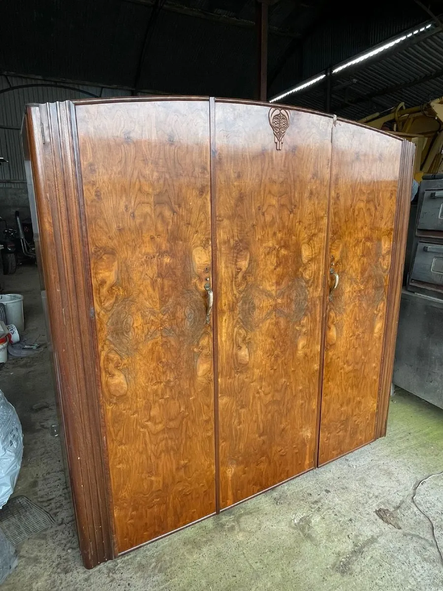 Large Vintage Walnut Triple Wardrobe - Image 2