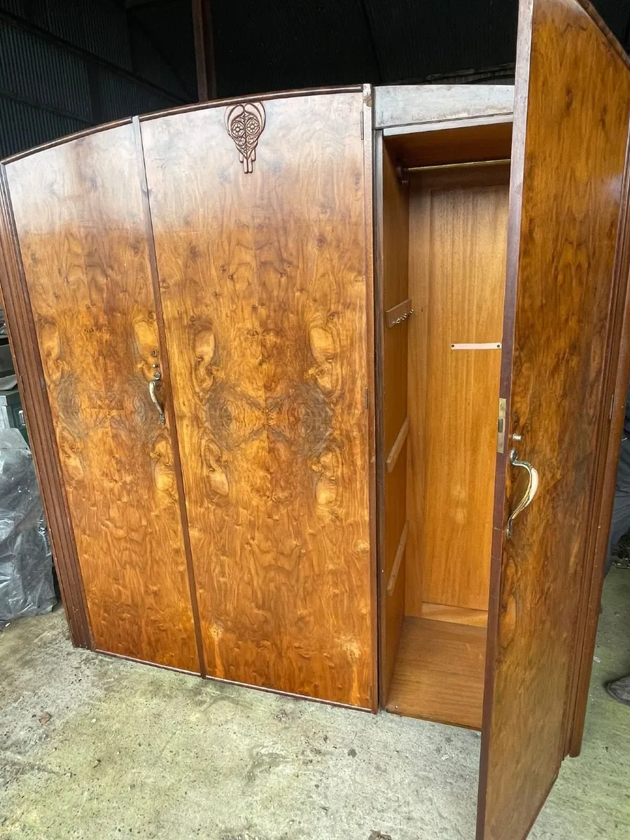Large Vintage Walnut Triple Wardrobe - Image 3