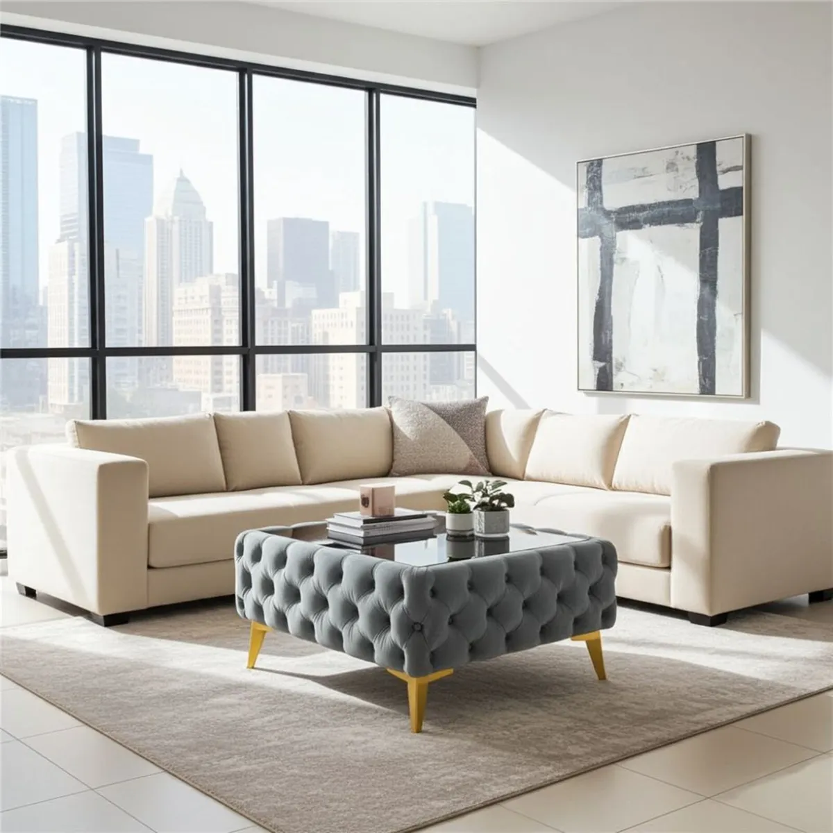 Chesterfield coffee table with glass - Image 3
