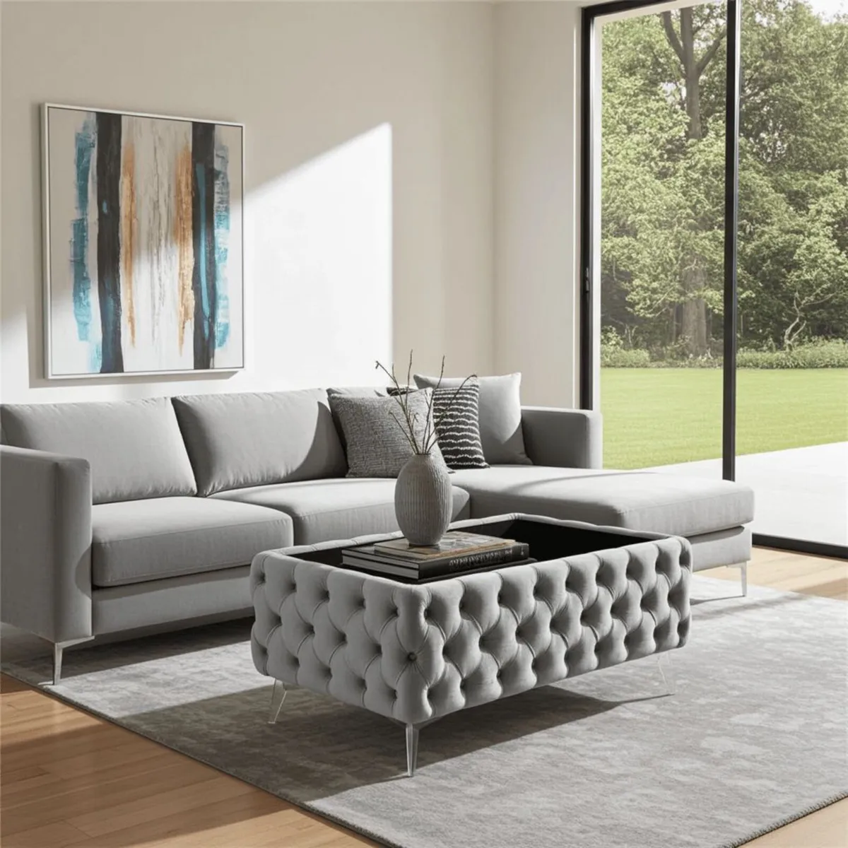 Luxury Velvet Chesterfield Coffee Table 83x63x45cm - Image 1