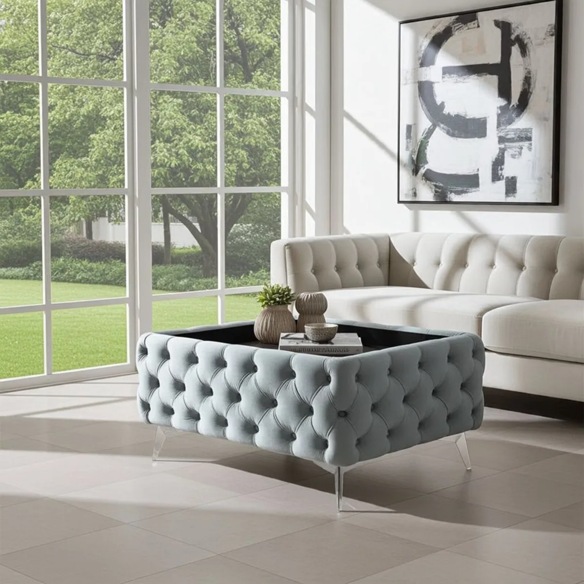 Luxury Velvet Chesterfield Coffee Table 83x63x45cm - Image 4