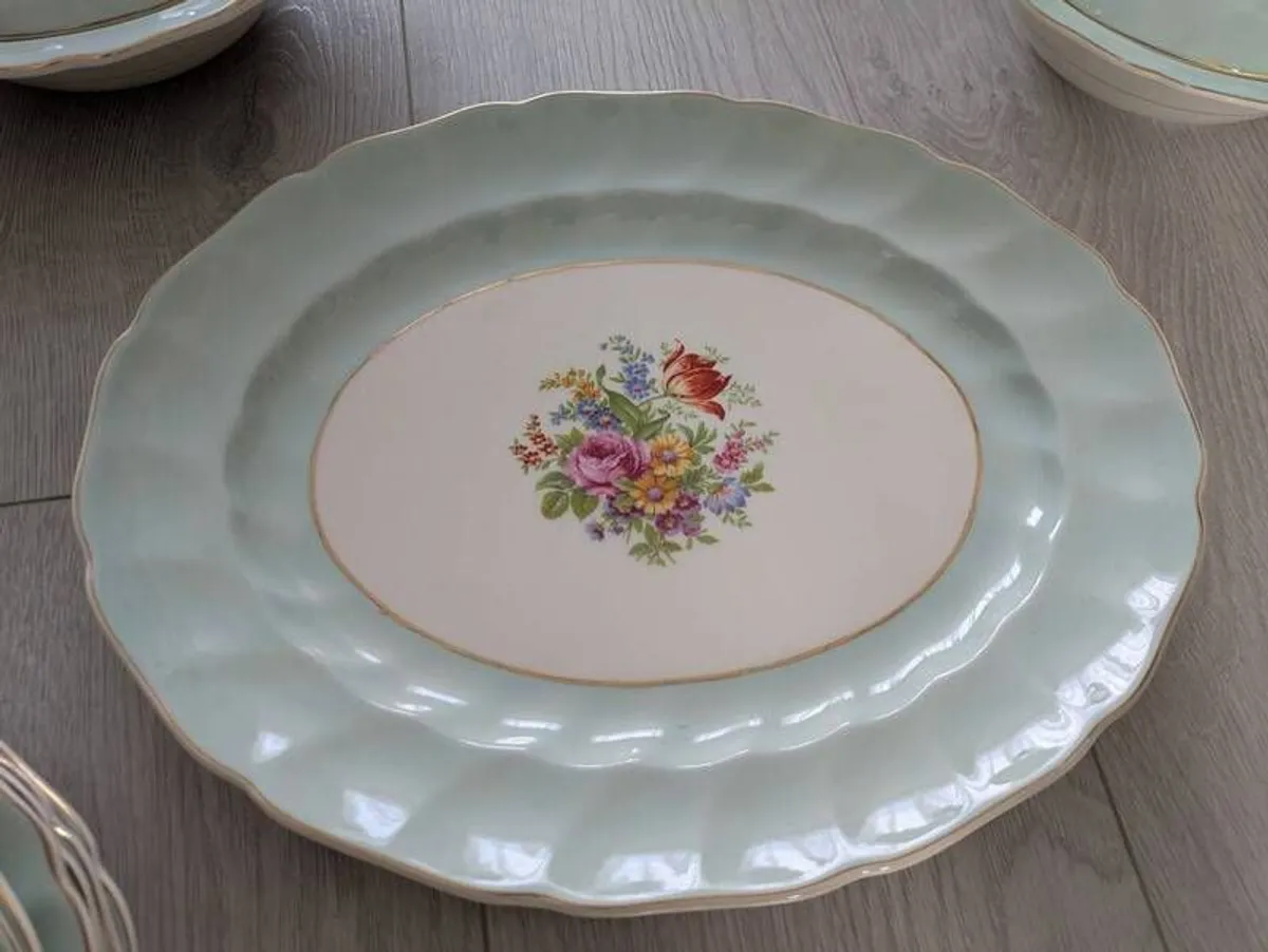 Elegant Vintage Johnson Bros Dinner Set  Pastel Green Floral  Serving Pieces Included - Image 3
