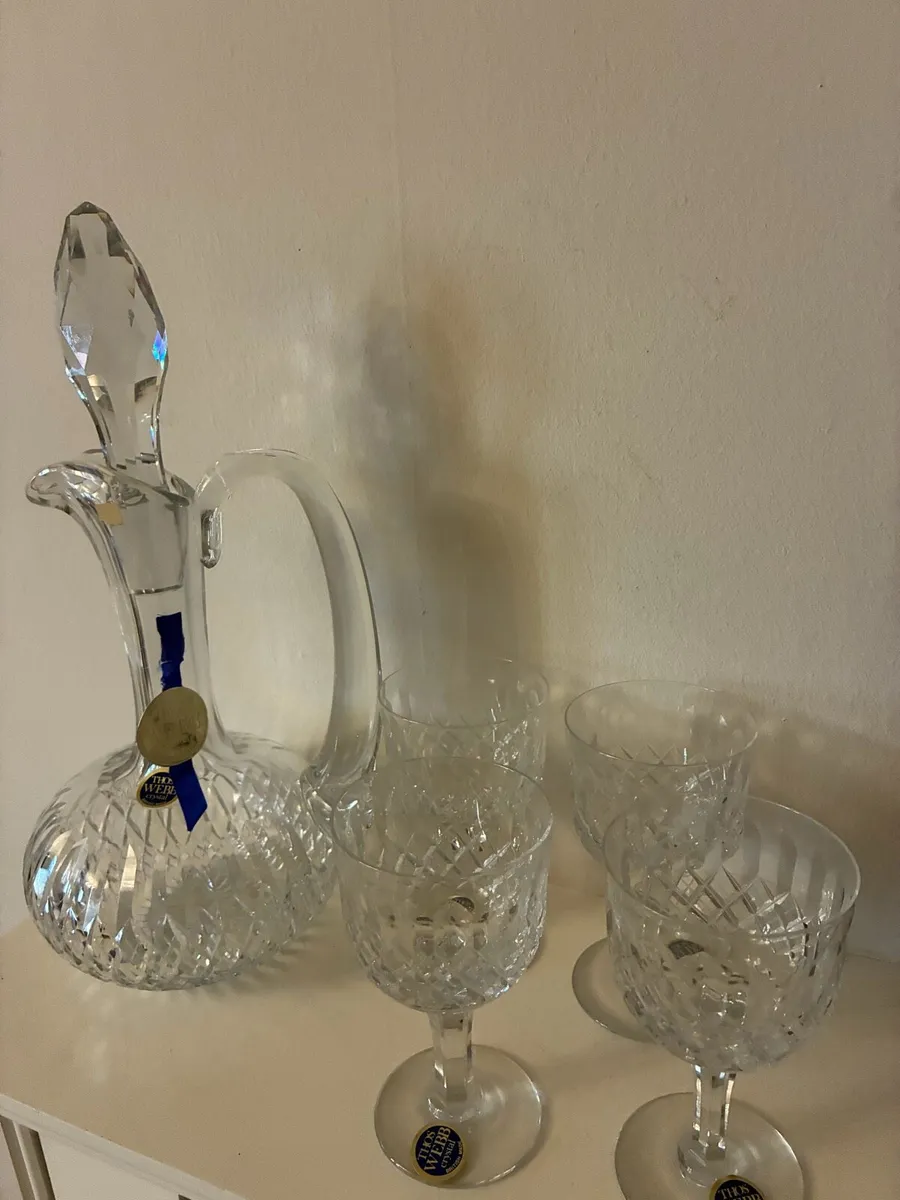 Vintage Thomas Webb Crystal Decanter & Glasses - Image 1