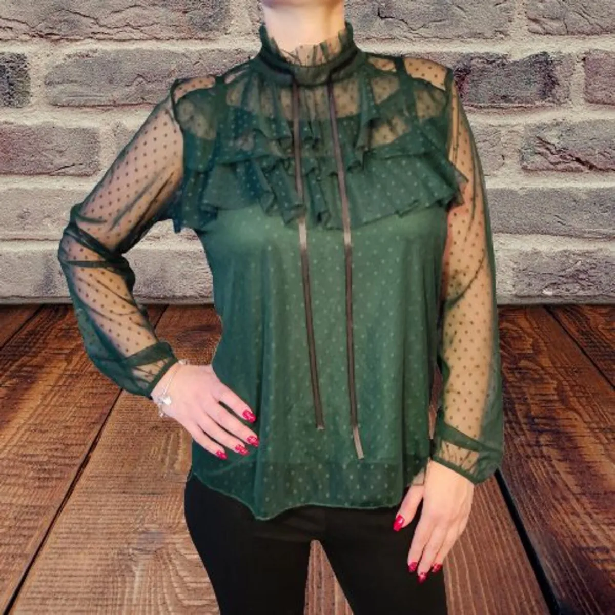 Lace blouse with a bow at the neck - Image 2