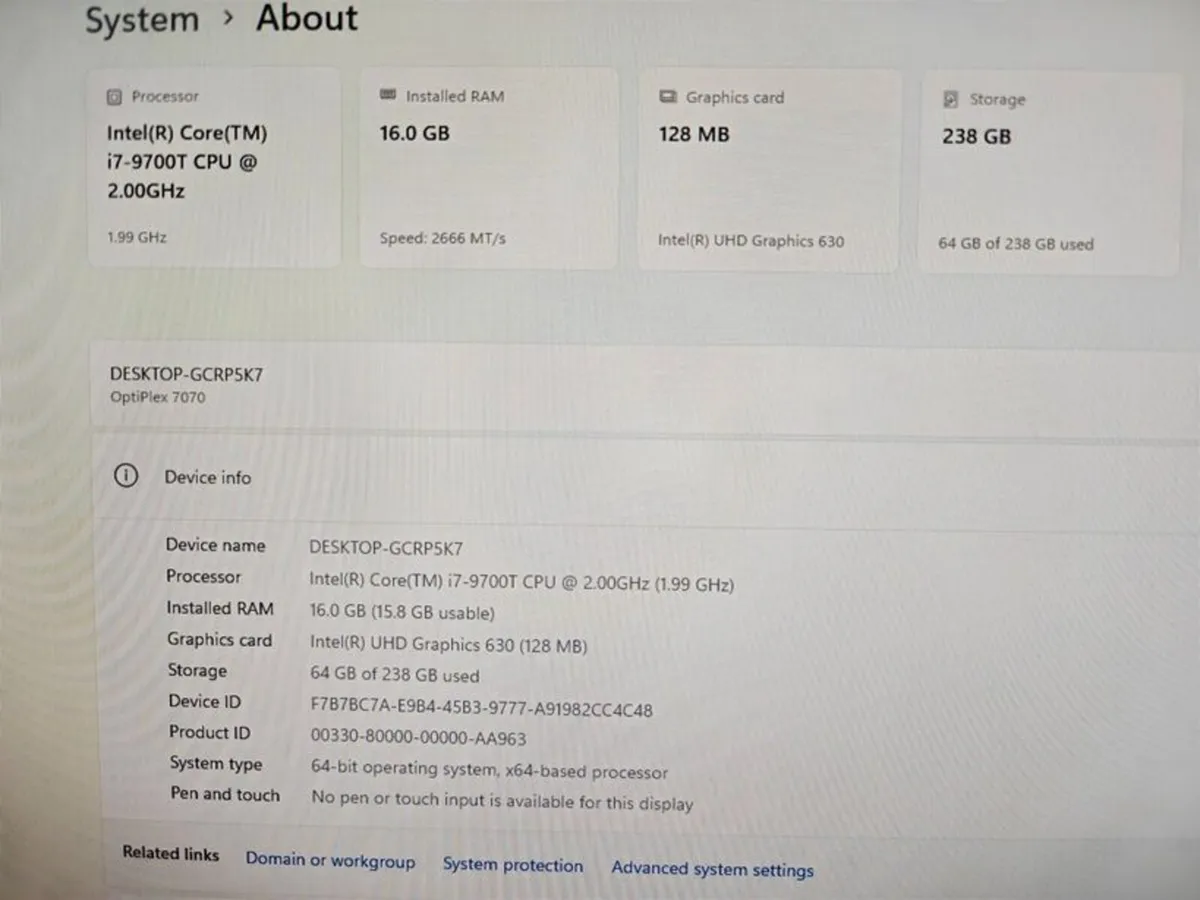 Dell Optiplex 7070 PC | i7 (9th gen) | 16GB | 256G - Image 3