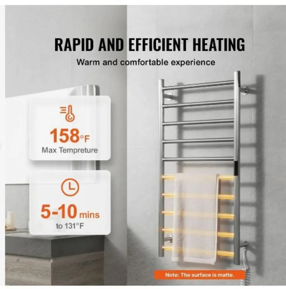 10 Bars Towel Warmer Rack, Wall Mounted - Image 2