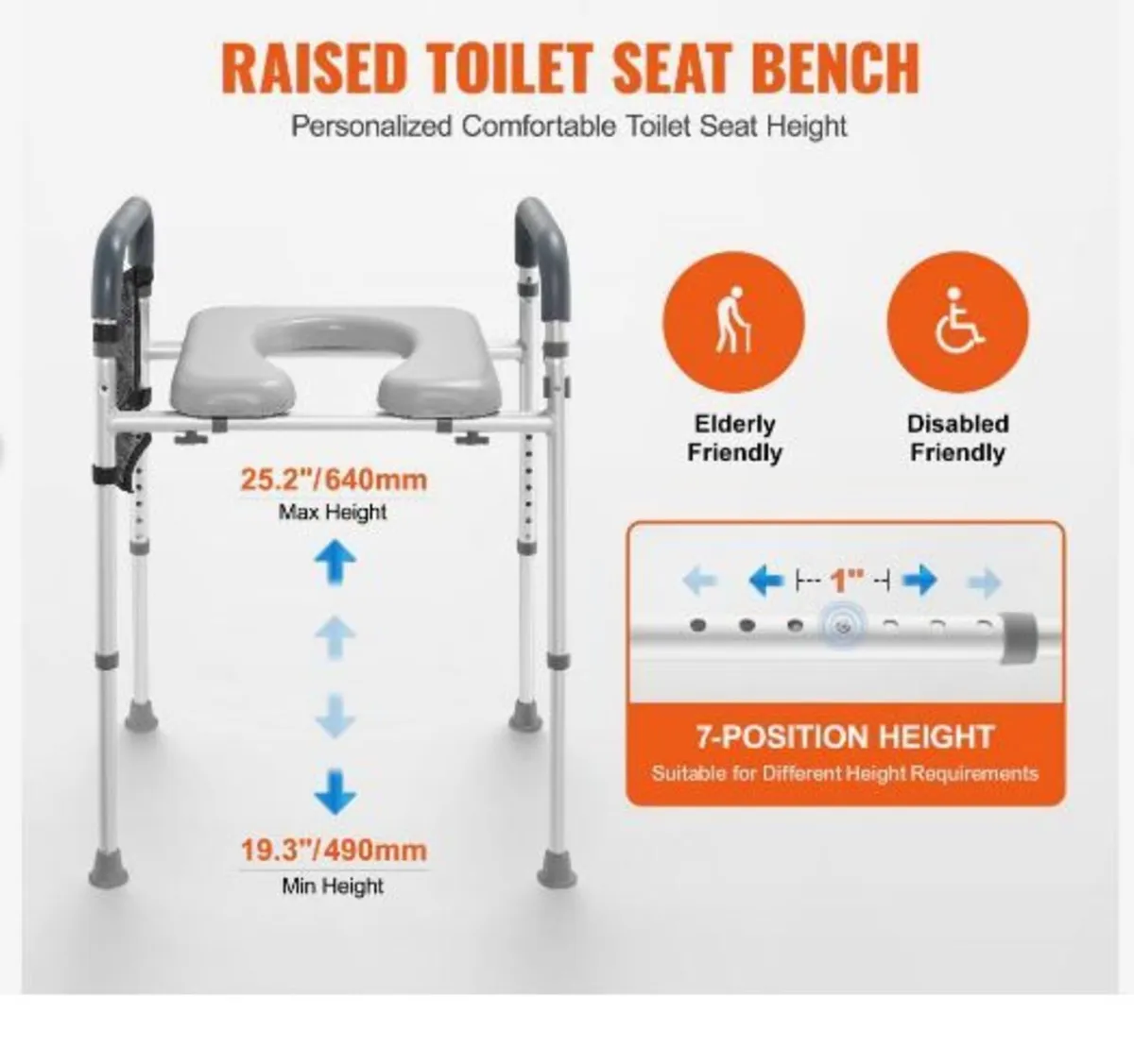 Raised Toilet Seat, 7-Position Height Adjustment - Image 2