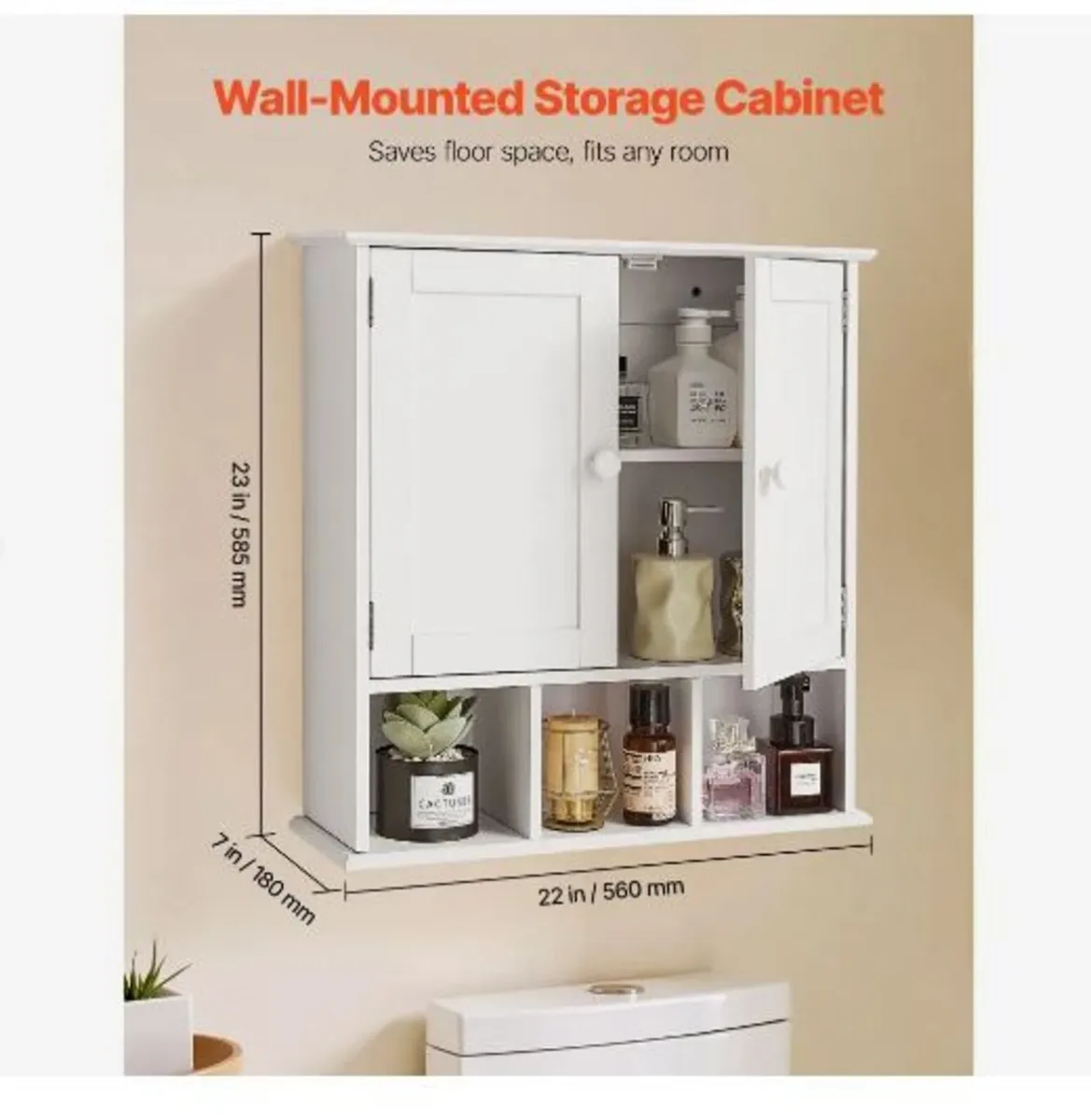 Bathroom Wall Cabinet, 2 Doors & Adjustable - Image 2