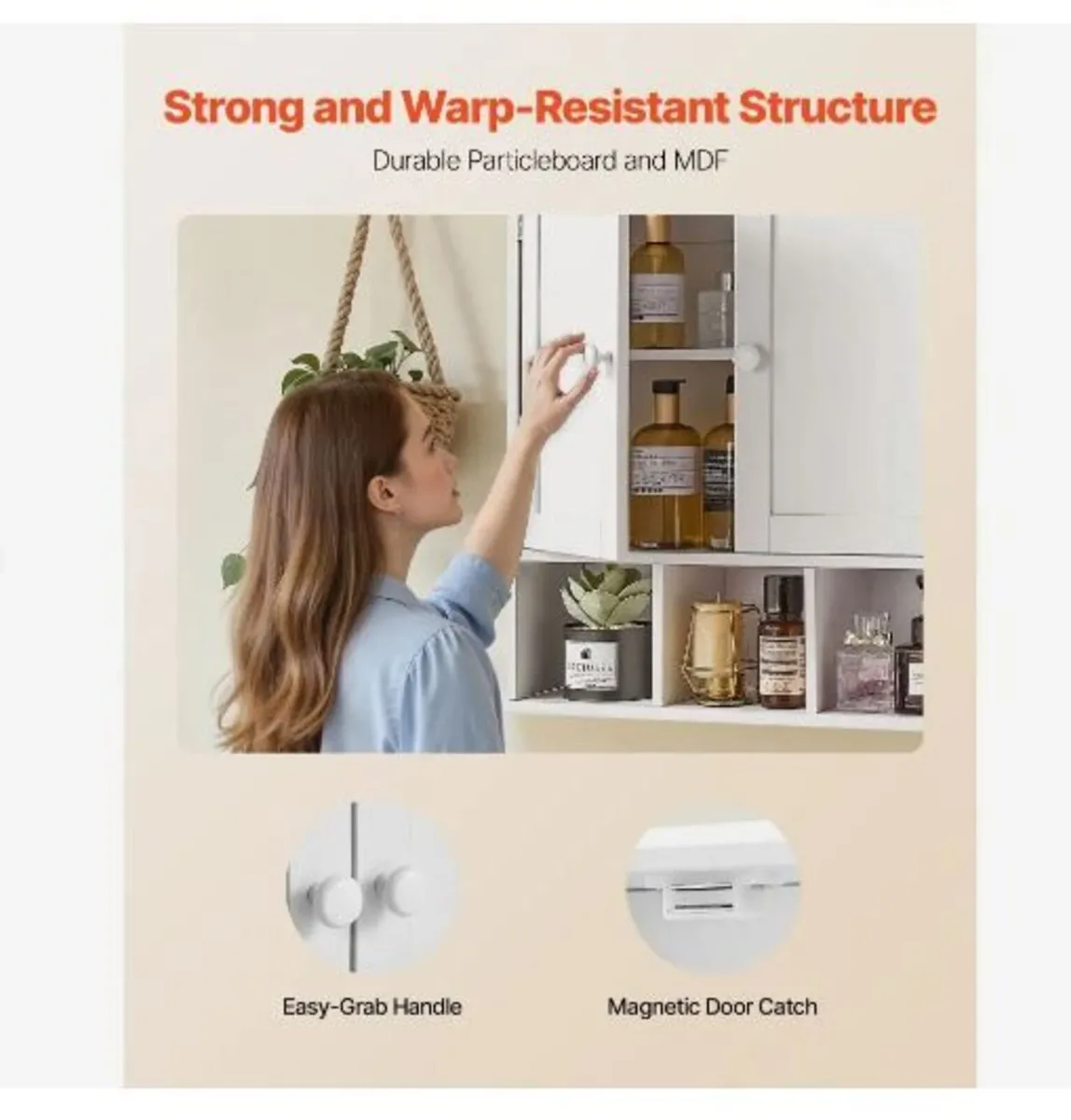 Bathroom Wall Cabinet, 2 Doors & Adjustable - Image 4