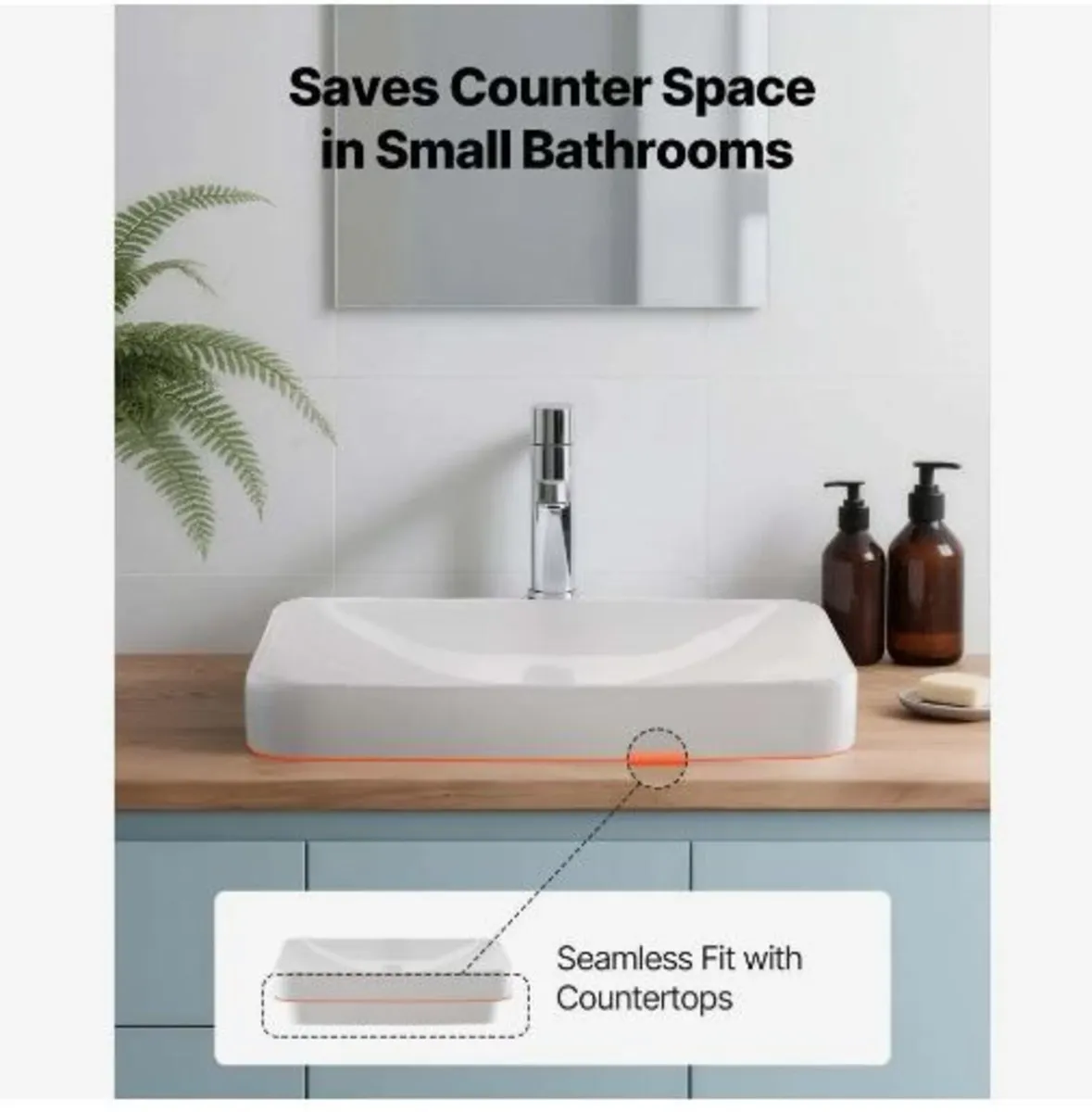Semi Recessed Bathroom Sink, 490 x 305 mm - Image 2