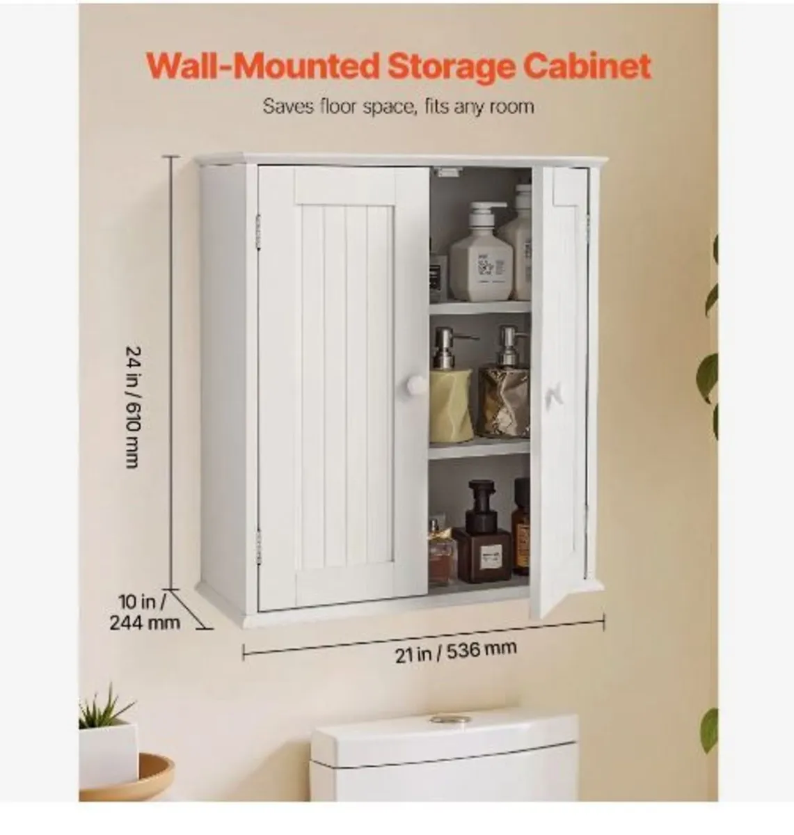 Bathroom Wall Cabinet, 2 Doors and Adjustable - Image 1