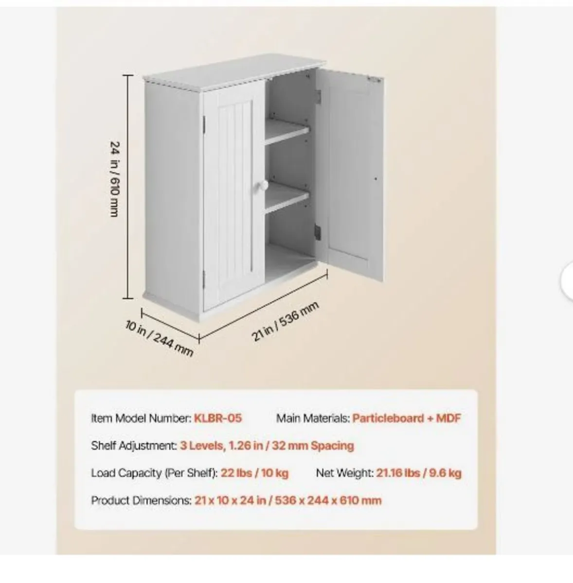 Bathroom Wall Cabinet, 2 Doors and Adjustable - Image 4
