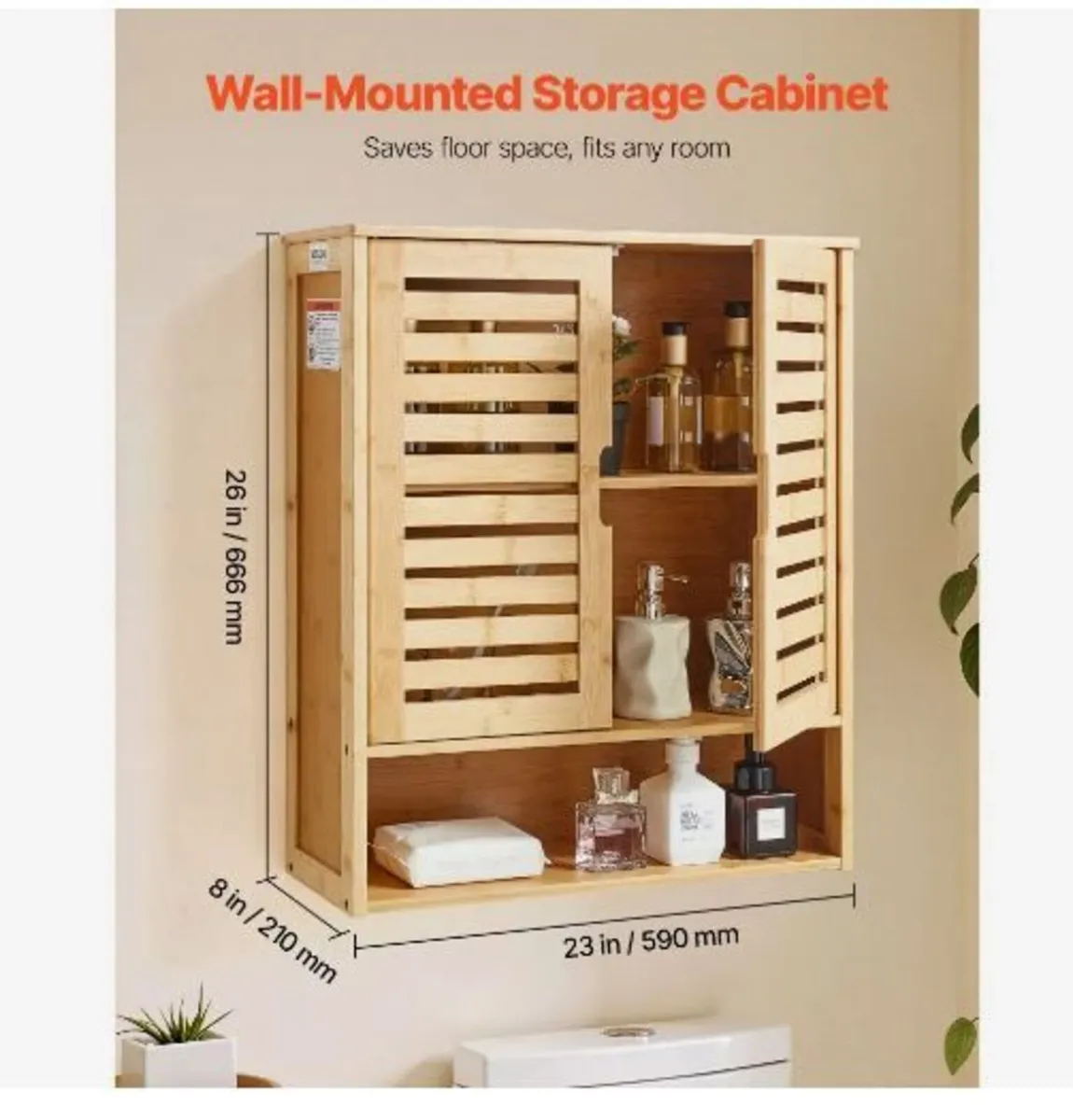 Bathroom Wall Cabinet, 2 Doors and Adjustable - Image 2