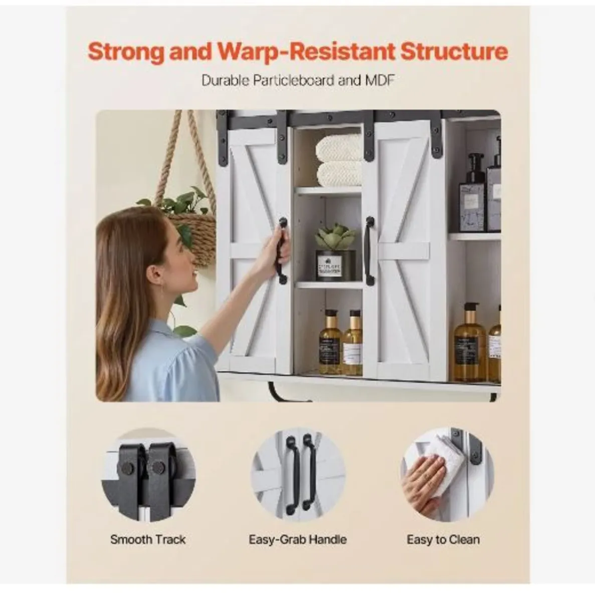Bathroom Wall Cabinet, 2 Doors and Adjustable - Image 4